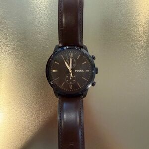 Fossil Black Dial Watch with Brown Leather Strap